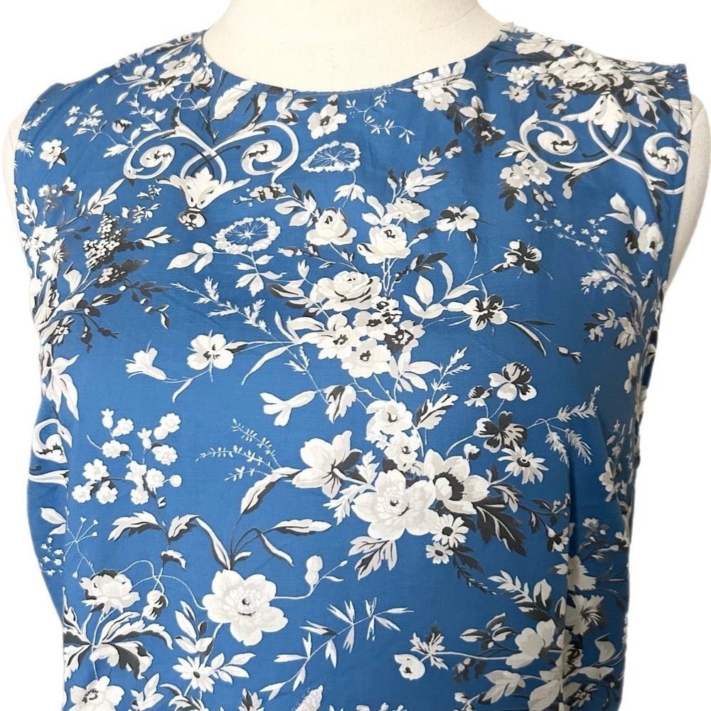 Doen Adele Dress Blue Jardins de la Fontaine Floral Cotton Mini Shift Size 8 - Picture 3 of 7